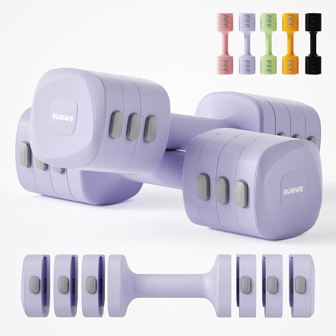 Lightweight Adjustable Dumbbell Kettlebell Set - 4 in 1 Free Weight Set with Kettlebell Grip Converter, Each 2.2 3.3 4.4 5.5lb Quick Change Weight Women Dumbbell Set for Small Spaces Home Gym