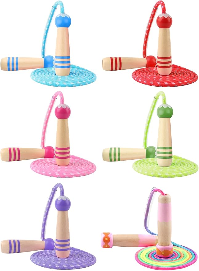 Jump Rope for Kids, Lorvain Adjustable Skipping Rope | Kids Jump Ropes with Wooden Handle for Girls Boys, Weighted Jumping Ropes for Fitness Workout Exercise Outdoor Fun Activity