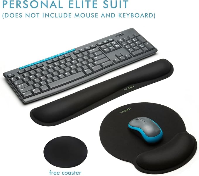 VAGAU Ergonomic Premium Memory Foam Keyboard and Mouse Wrist Rest Pads Set | Non-slip Rubber Base,Mouse Pad with Wrist Rest for Comfortable Typing &Wrist Pain Relief