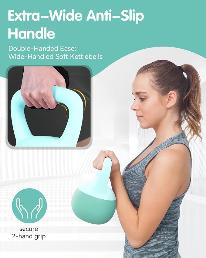 Soft Kettlebell - Cushioned Impact-Resistant Base and Anti-Slip | Kettle bell Anti-Slip Grip Weight for Home Workouts, Safe Strength Training Kettlebells Sets for Women& Men - Non-Slip Gloves