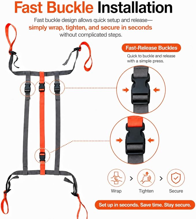 Plant Pot Moving Straps, Adjustable Garden Planter Lifting Strap for Heavy Flower Pots, Trees, Rocks and Landscaping Objects, 9-18 Inch Diameter, Two Person Carrying Harness, Gray Orange