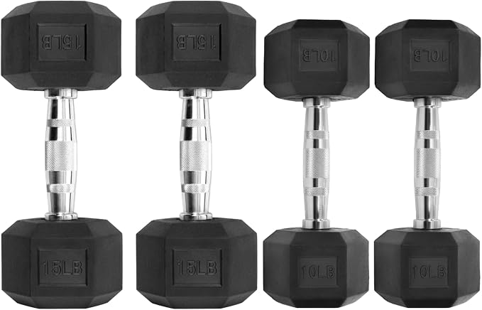 HulkFit Rubber Coated Hex Dumbbells, Anti-Roll Hand Weights, Non-Slip Ergonomic Handle Low Odor for Home Gym