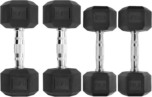 HulkFit Rubber Coated Hex Dumbbells, Anti-Roll Hand Weights, Non-Slip Ergonomic Handle Low Odor for Home Gym