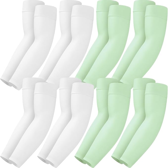 Mochabao 8 Pairs Soft Arm Sleeves, UV Sun Protection Cooling Compression Arm Covers for Outdoor Work, Sports, Men & Women
