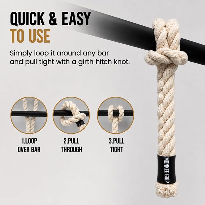Rope Grips Cotton Black (Pair) Pull-up, Grip Strength,