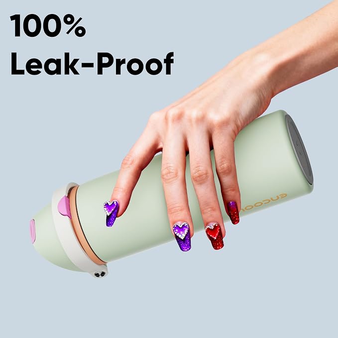 Insulated Water Bottle with Straw - Encool Stainless Steel Water Bottle with Push Button Lid, Leak-Proof & BPA-Free, Keeps Cold for 24 Hours for Sports, Travel, Gym (24 oz, Geyser Green)