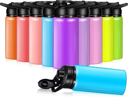 Mimorou 10 Pack Aluminum Water Bottles Bulk 17oz Reusable Leak-Proof Lightweight Sport Bottles Set for Travel Gym Team Camping & Party Favors, 10 Colors
