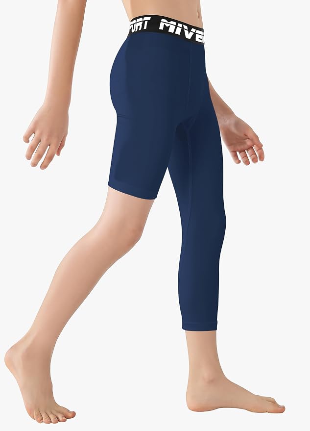 MIVEI One Leg Compression Tights Youth Boys Basketball Leg Sleeve | Kids Compression Pants Girls' Single Leg Tights 3/4 Leggings for Baseball Softball Soccer Running Football, Sports Base Layer