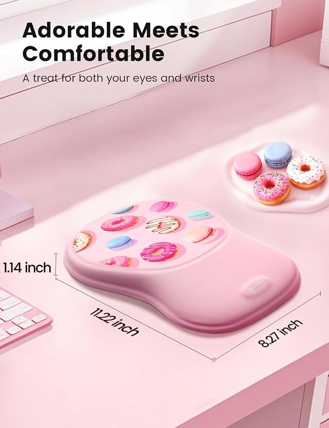 Meatanty Pink Ergonomic Mouse Pad with Wrist Rest Support, Comfortable Mousepads with Memory Foam,Non-Slip Base Wirst Rest Mouse Pad for Desk, Office Work, Home, Gift for Friends, Famliy, Dessert Pink