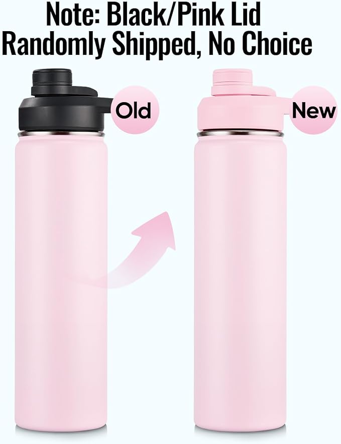 Fijinhom Insulated Water Bottle with Handle, 304 Stainless Steel Water Bottles with Wide Mouth, Double Wall Vacuum Sports Water Bottle, BPA Free, Keep Cold and Hot, 24 Ounces, Pink