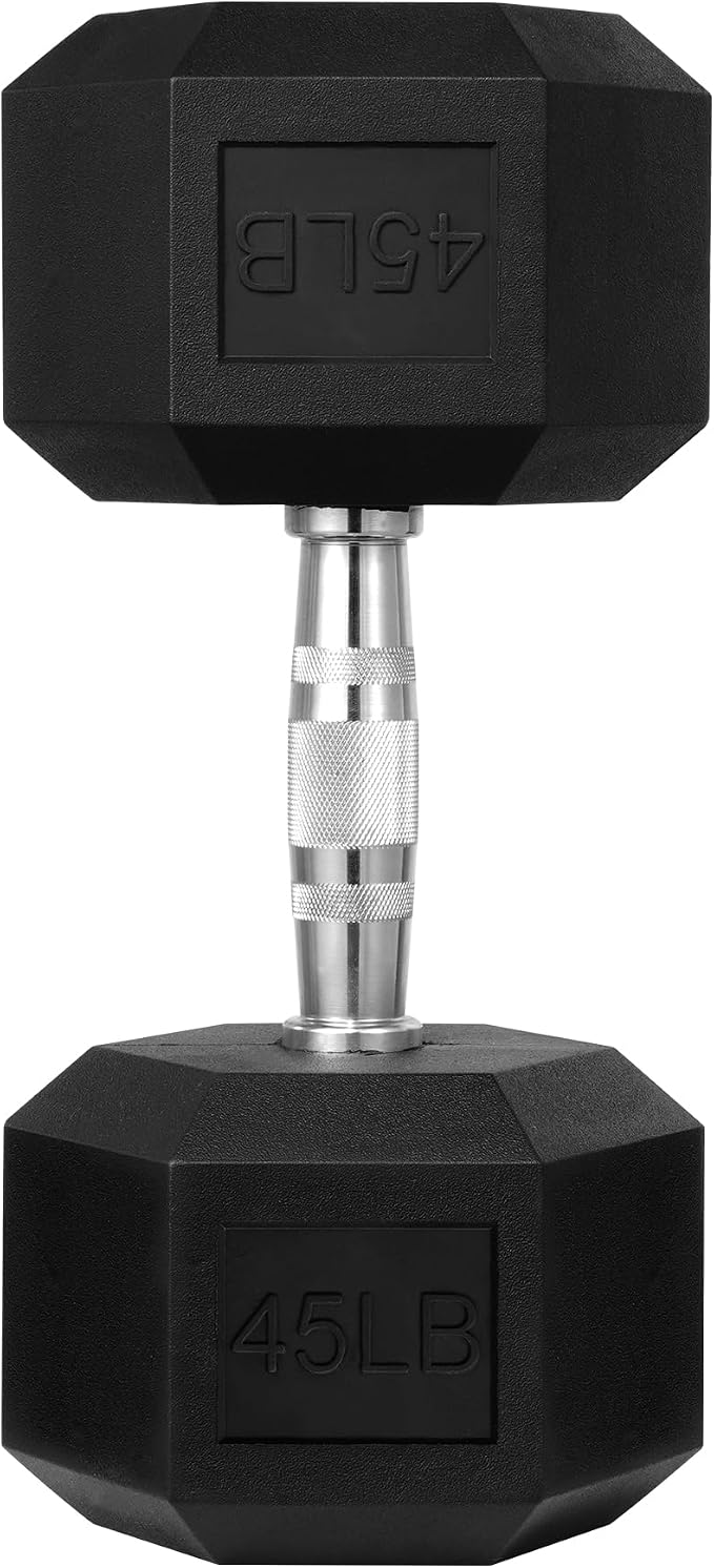 HulkFit Rubber Coated Hex Dumbbells, Anti-Roll Hand Weights, Non-Slip Ergonomic Handle Low Odor for Home Gym