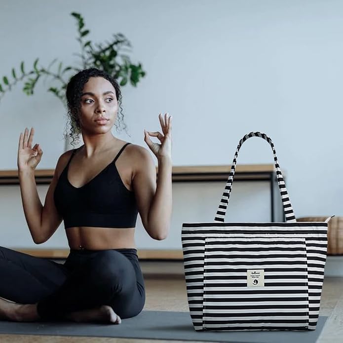 WLLWOO Yoga Mat Carrier Bag for Women Canvas Carryall Tote Gym Pilates | Large Holder Zipper Shoulder for Beach Travel Workout Fitness Office