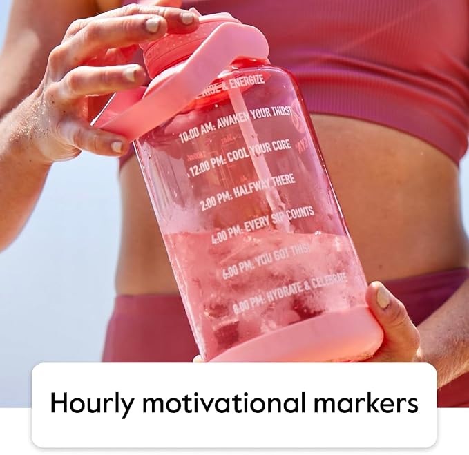 Takeya Motivational Water Bottle with Straw Lid and Time Marker (64 oz, Stormy Black) - Leakproof, BPA Free Water Bottle for Daily Intake Tracking