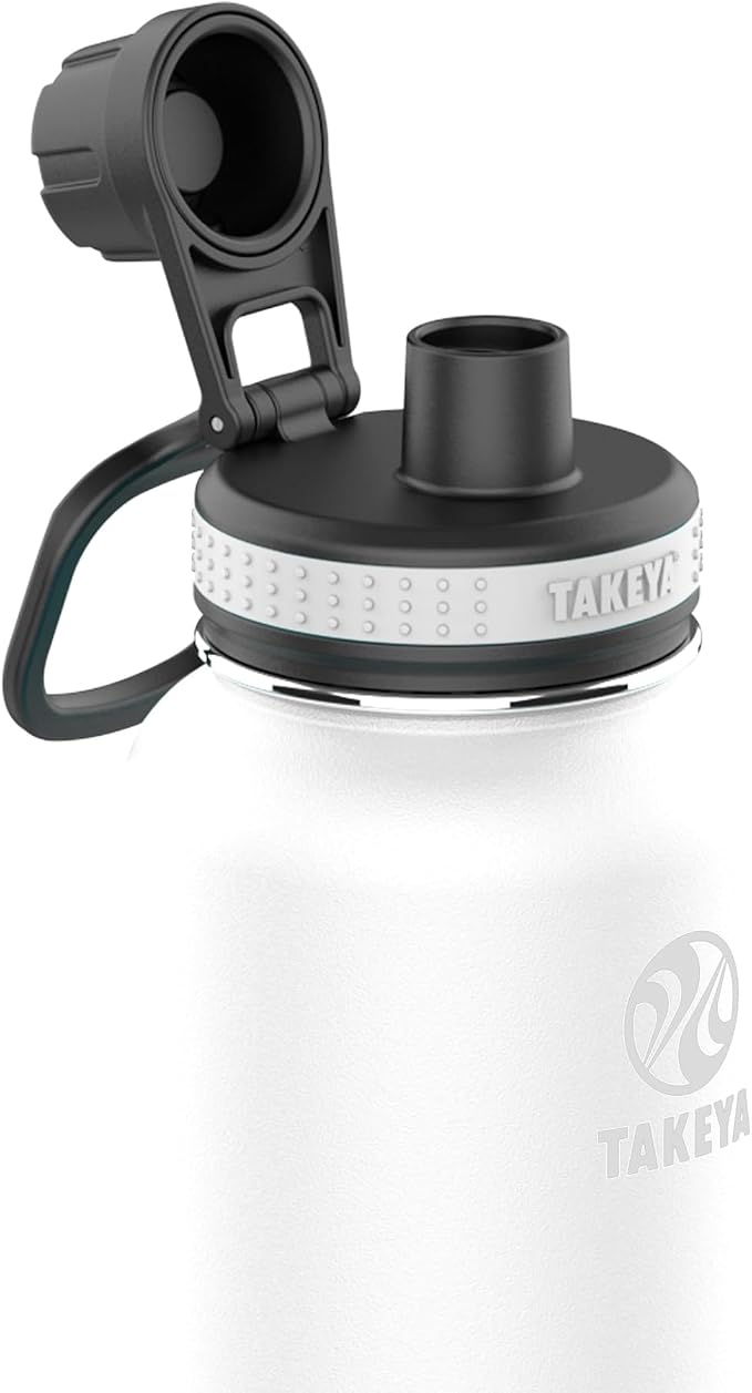 Takeya Originals 32 oz Vacuum Insulated Stainless Steel Water Bottle - Leakproof & BPA-Free Spout Lid - Keeps Drinks Cold 24 Hrs/Hot 12 Hrs - Double-Wall Design - Ideal for Active Lifestyles, White