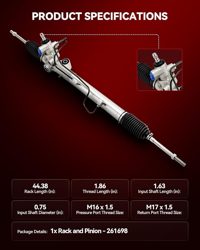 Torchbeam Power Steering Rack & Pinion Assembly Fit for 1995 1996 1997 Tacoma RWD, Hydraulic System Steering, Replaces OEM 26-1698