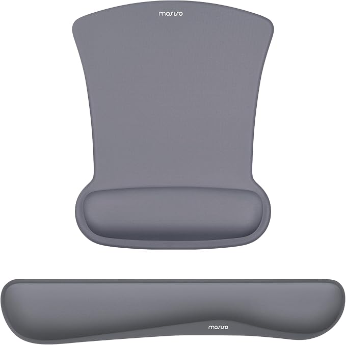 MOSISO Wrist Rest Support for Mouse Pad & Keyboard Set, Ergonomic Mousepad Non-Slip Base Home/Office Pain Relief & Easy Typing Cushion with Neoprene Cloth & Raised Memory Foam, Space Gray