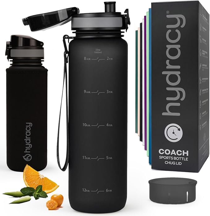 Hydracy Motivational Water Bottle with Time Marker & Fruit Infuser 32 oz | BPA-Free Tritan, Leakproof Flip-Top Lid,No-Sweat Sleeve,Carry Strap,Daily Intake Tracking for Gym,Sports,Outdoors
