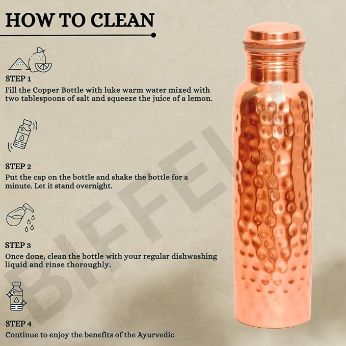Copper Water Bottle - 34oz - Handcrafted Ayurvedic 100% Pure Copper Water Bottle for Drinking |Men & Women| Leak-Proof Lid BPA Free Non-Insulated & Eco Friendly with Premium Quality for Sport & Travel
