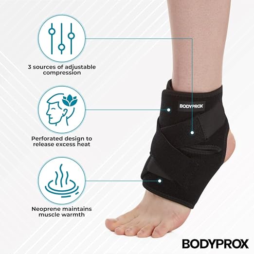 Bodyprox Ankle Support Brace, Breathable Adjustable Wrap, 1 Pack | For Men & Women, Flexible Compression for Sports, Workouts, and Daily Use