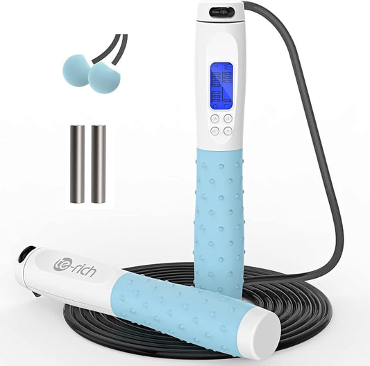 Jump Rope, Weighted Jump Rope for Fitness, Skipping Rope with Counter - Heavy Handles, Adjustable Length - Cordless Jumping Rope for Men Women Kids Fitness Exercise Training