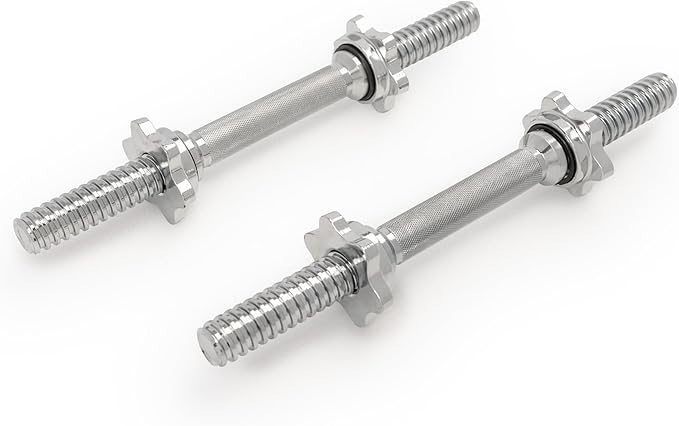 Sunny Health & Fitness Threaded Dumbbell w/Star-Lock Collars, 14"- 24" Pair | 1" Plate Compatible, Chrome Handle, 110 lb Capacity, 25mm Knurled Grip, Star-Lock Collars, Home Gym Training