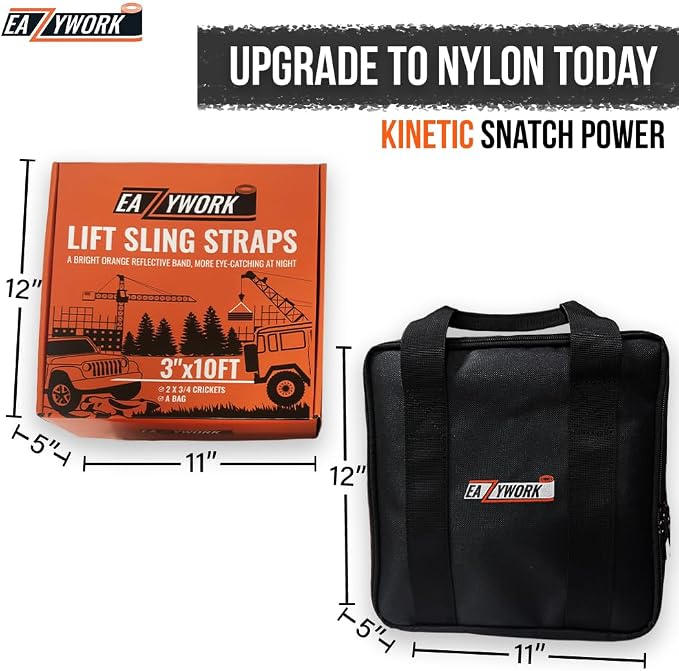 3”x10Ft Super Sturdy Lift Sling Straps 25000 Lbs Breaking Load Capacity Heavy Duty Lifting sling Crane Tree Saver Strap Recovery Straps Tow Strap Pull Hoist 2pcs 3/4 Robust D Ring Shackles+Storage Bag