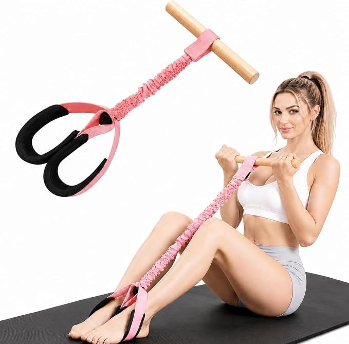Foot Pedal Resistance Band with Wooden Handles | Sit-Up Exercise Pull Rope for Abs, Arms & Legs, Portable Home Workout Equipment with Soft Foot Loops