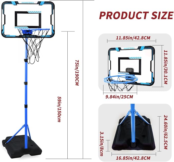 Kids Basketball Hoop, Adjustable Height Toddler Basketball Hoop Stand, Indoor Outdoor Basketball Goal Toy for Boys Girls Ages 3~8 Years Old, Includes 3 Balls, Ideal for Birthday Gift