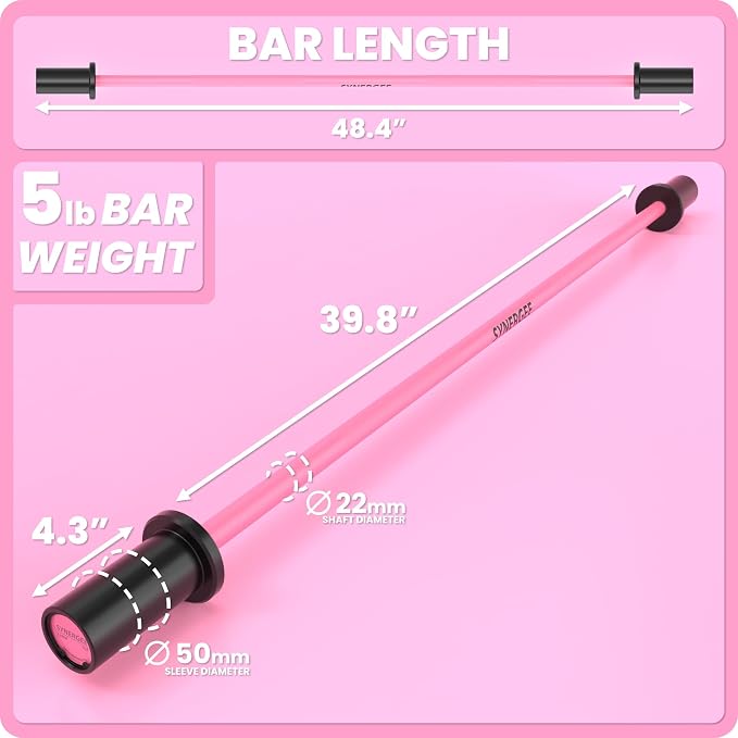 Synergee Kids Barbell – 5 lb Youth Bar in Blue Orange Pink