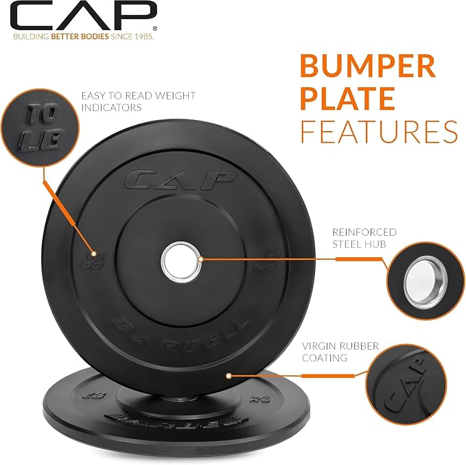 CAP 2-inch Olympic Bumper Plate Weight Set | 100-370 lbs | Multiple Colors | Storage Rack Optional
