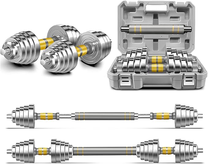 PHOEROS Adjustable Dumbbell Set - 44/66/88 LBS weights set, Dumbbell Barbell 3 in 1, Steel Dumbbells Pair with Connecting Rod for Adults Women Men Fitness Workout, Home Gym Exercise Training Equipment