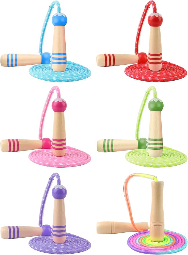 Jump Rope for Kids, Lorvain Adjustable Skipping Rope | Kids Jump Ropes with Wooden Handle for Girls Boys, Weighted Jumping Ropes for Fitness Workout Exercise Outdoor Fun Activity