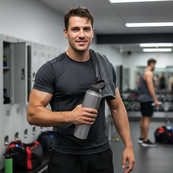 SENDESTAR Water Bottle,Wide Mouth Stainless Steel Vacuum Insulated Double Wall Keep Liquids Cold or Hot All Day,Sweat Proof Sport Design,Fit Car Cup Holder,Laser Grey,40,Ounces