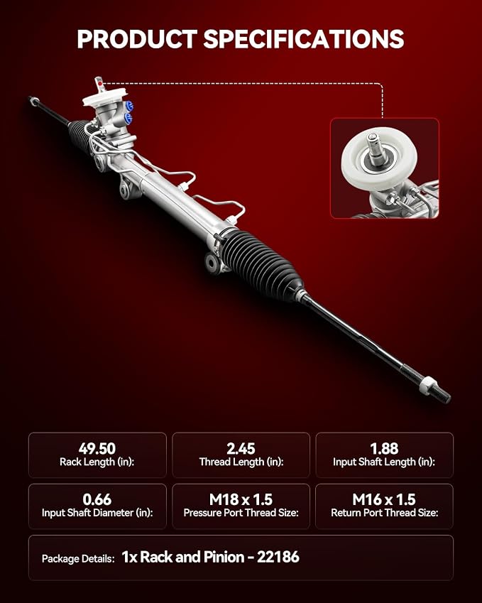 Torchbeam Power Steering Rack & Pinion Assembly Fit for 1997 Century, 1998-2002 Century Custom, Hydraulic System Steering, Replaces OEM 22-186