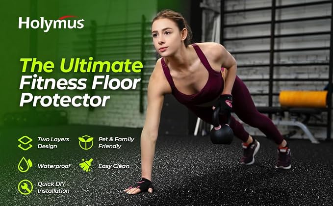 0.56'' Thick 48 Sq Ft Rubber Top High Density EVA Foam Exercise Gym Mats Non-Slip 12 Pcs - Interlocking Puzzle Floor Tiles for Home Gym Heavy Workout Equipment Flooring - 24 x 24in Tile