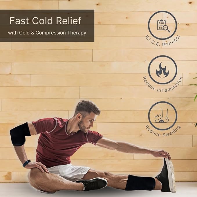 NatraCure Cold Compression Sleeve - Reusable Ice Sleeve, Knee Sleeve, Elbow Compression Sleeve, Knee Ice Pack - Arm, Forearm, Wrist, Meniscus, Tennis Elbow Brace for Men or Women, ACL, MCL - Medium