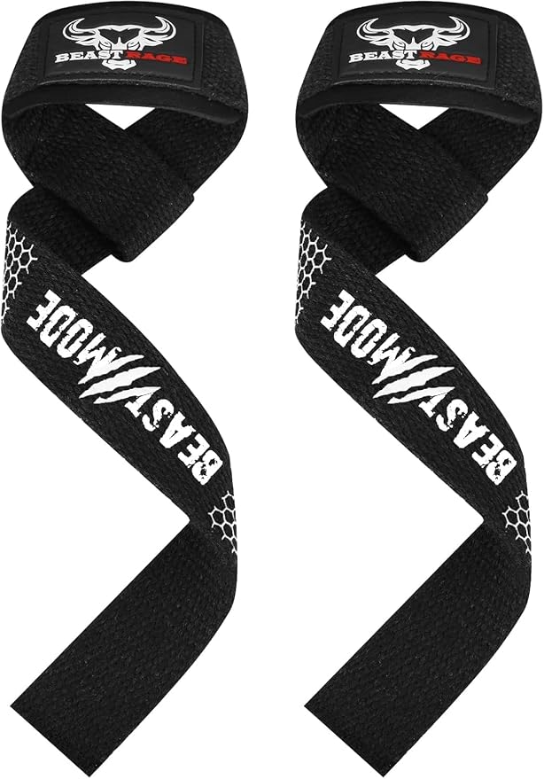 BEAST RAGE Lifting Wrist Straps for Weightlifting, Straps Gym Grip Power Workouts Lifting Straps Padded Neoprene & Premium Cotton Men Women, Deadlift Bodybuilding Exercise Lifting Straps