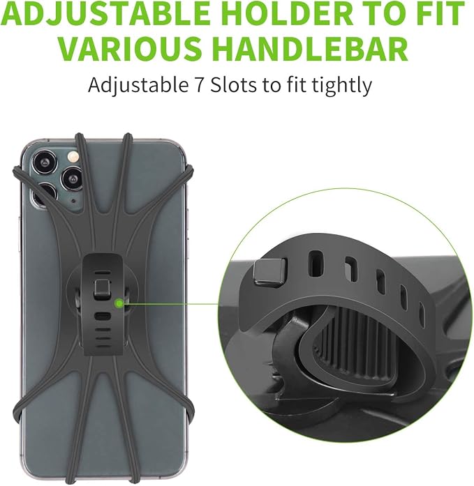 Bike Phone Mount - Universal Silicone Cellphone Holder - Adjustable Road Mountain Bicycle Handlebar Rack Clamp Accessories for iPhone 17 16 15 14 13 Pro Max Plus Air for Scooter Stroller