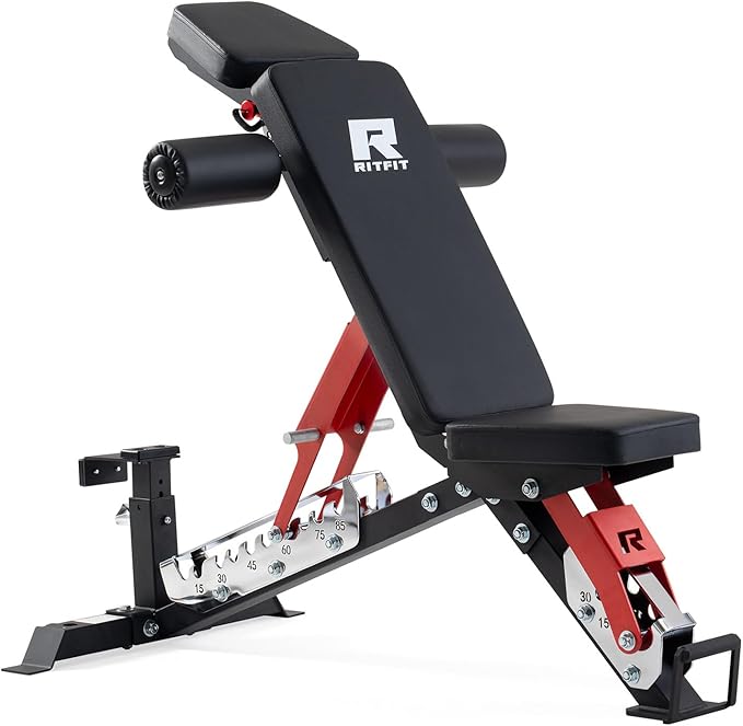 RitFit Adjustable/Foldable Utility Weight Bench for Home Gym | Incline Decline Flat, Multi-Position Backrest & Seat, Full Body Strength Training with Heavy Duty Steel Frame, Foldable