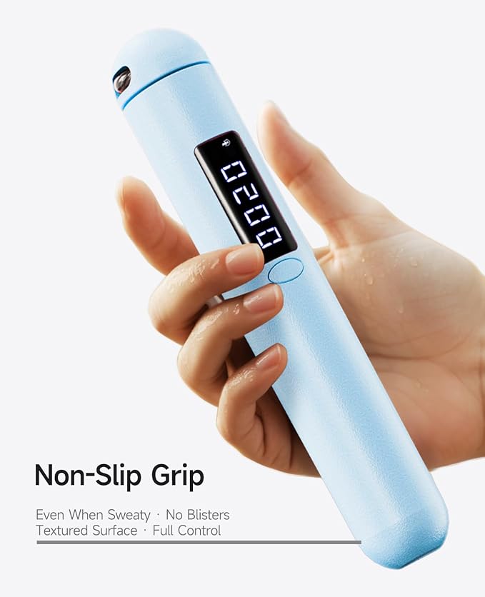 ACHDOFITS Jump Rope with Smart Counter for Adults | Tangle-free Steel Core, 170g. Fits 5'-6'5". 4 Modes: Beginner-HIIT. Rechargeable. For Women & Men. Tracks Calories & Jumps.