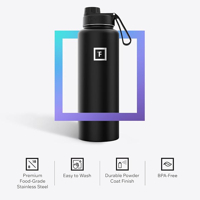IRON °FLASK 40 oz Wide Mouth Water Bottle with Spout | Insulated Stainless Steel Sports Water Bottle with Leakproof Spout Lid - BPA Free, Cold 24 Hrs, Sweat Free (Aurora)