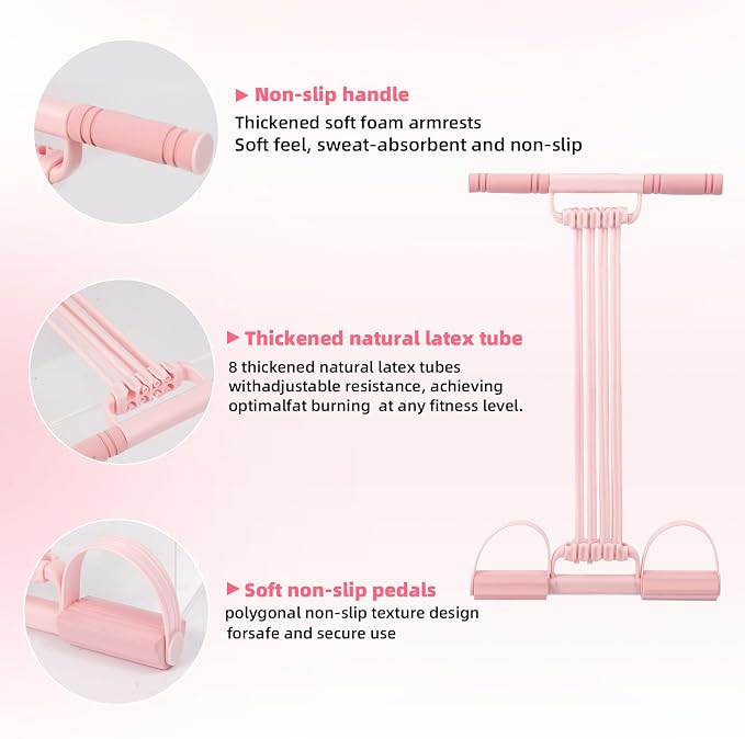 Pedal Resistance Band, 2026 Upgraded 8-Tube 3-in-1 Sit-Up Assistant, Natural Latex Portable Band for Core Abdominal, Back Stretching, Chest Expansion, Arm Training, Home Gym Yoga