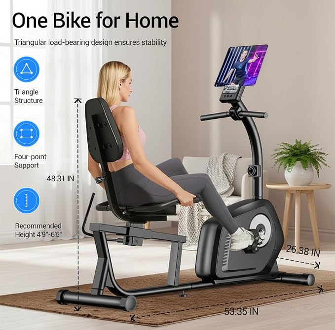 Recumbent Exercise Bike, Magnetic Staionary Bikes for Home with 16-level Resistance & Adjustable Seat, Staionary Bike for Seniors Adults, 350 LBS & LCD Monitor