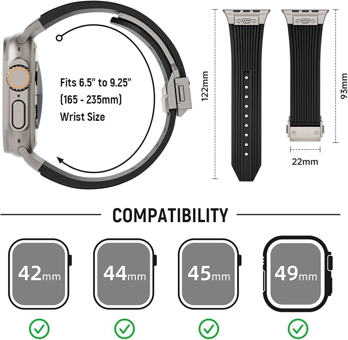 Luxury Watch Band for Apple Watch Ultra 2/Ultra 49-42mm | Metal Connector & Folding Clasp,316L Stainless Steel,Men Silicone Strap Compatible with iWatch Series 10 9 8 7 6 5 4 3 2 1 SE