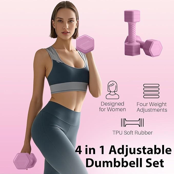 Adjustable Dumbbell Set of 2, 4 in 1 Free Weights Dumbbells Set, Hand Weights for Women at Home, 5 lb Dumbbells Set with Non-slip Comfort Handle for Home Gym Exercise Workout Training