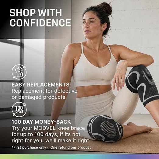 Modvel 2 Pack Knee Brace for Women - Knee Support for Walking, Knee Compression Sleeves for Pain Relief, Knee Sleeves for Women, Knee Brace for Sports, Workouts & Arthritis