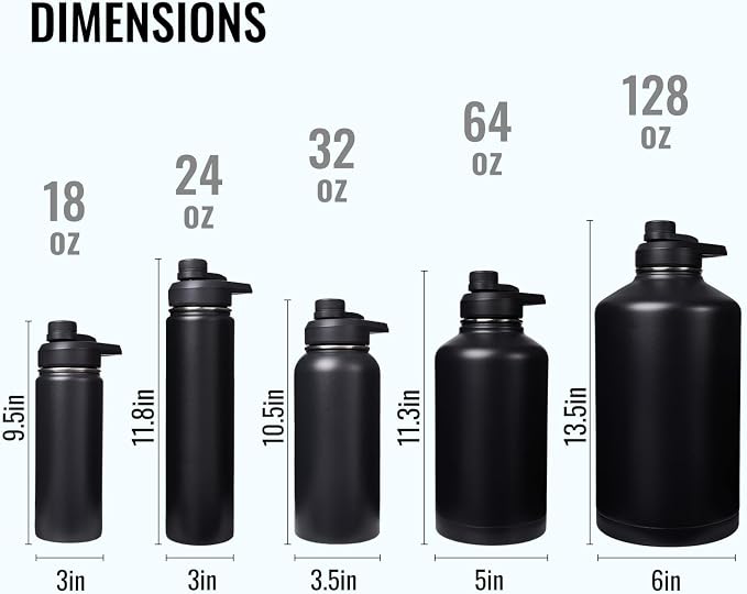 Fijinhom Insulated Water Bottle with Handle, 304 Stainless Steel Water Bottles with Wide Mouth, Double Wall Vacuum Sports Water Bottle, BPA Free, Keep Cold and Hot, 32 Ounces Black