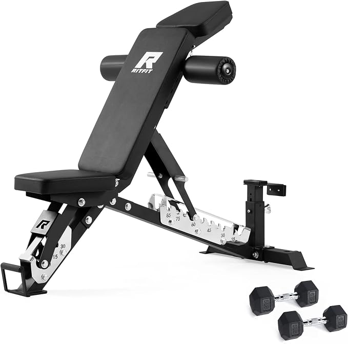 RitFit 3-Section Adjustable Weight Bench for Home Gym, 1600LB Capacity | Incline Decline Flat, 10 Backrest & 5 Headrest Positions, Full Body Strength Training with 14GA Steel Frame