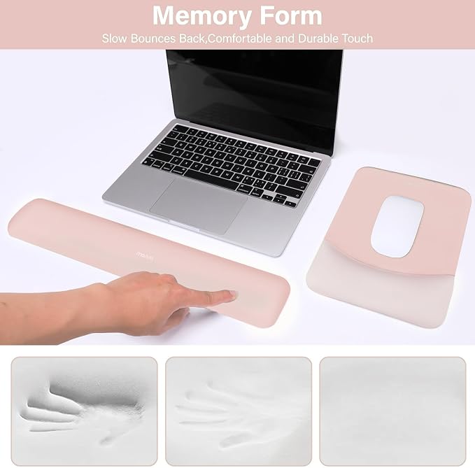 MOSISO Wrist Rest Support Mouse Pad & Keyboard Set, Baby Pink | Rectangular Ergonomic Mousepad, Non-Slip Base, Home/Office Pain Relief & Easy Typing, Neoprene Cloth & Raised Silicone Lining