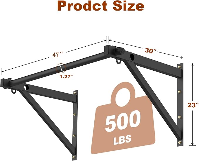 Wall Mounted Pull Up Bar, Adjustable Depth Pull-up Bar with 500LBS Weight Capacity, Maintain Upper Body Strength & Core Stability, Home or Garage Gym Chin Up Workout Training Station